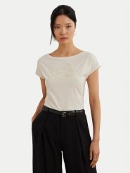 LAUREN RALPH LAUREN T-Shirt 200963933001 Écru Relaxed Fit. T-shirty damskie Lauren Ralph Lauren, l, bez wzorów, z bawełny, bez kołnierzyka, bez ramiączek. Za 369.99 zł.