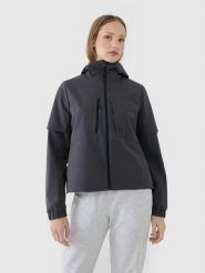 KURTKA DAMSKA 4F PRZEJŚCIOWA MEMBRANA 5000 Z KAPTUREM SZARA. Szare kurtki sportowe damskie 4F, l, bez wzorów, bez ramiączek, z kapturem, do biegania. Za 349.99 zł.