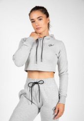 Pixley Crop Top Bluza z kapturem - Szary. Szare bluzy damskie GORILLA WEAR, s, bez wzorów, z bawełny, bez ramiączek, z kapturem. Za 198.00 zł.