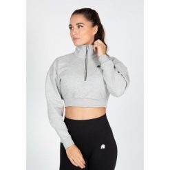 Ocala Cropped Bluza z zamkiem błyskawicznym do połowy - Szary. Szare bluzy damskie GORILLA WEAR, m, bez wzorów, sportowe, bez ramiączek, bez kaptura. Za 191.00 zł.