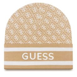 Czapka Guess. Brązowe czapki damskie Guess, na zimę, z aplikacjami. Za 179.99 zł.