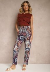 Niebiesko-Brązowe Szerokie Spodnie z Bawełny High Waist w Abstrakcyjny Wzór Jorivaess. Niebieskie spodnie materiałowe damskie Renee, bez wzorów, z bawełny, biznesowe, z podwyższonym stanem. Za 29.99 zł.