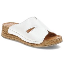 Białe Klapki Wasak Lekkie Obuwie Damskie. Białe klapki damskie Wasak, na lato, bez wzorów, ze skóry, eleganckie, bez obcasa, na koturnie, bez zapięcia. Za 209.00 zł.