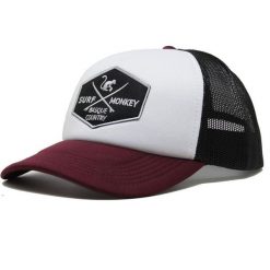 Czapka Trucker - Wyściełana / Uniwersalny rozmiar (Bordowy/Czarny). Czerwone czapki damskie SURF MONKEY, z aplikacjami, z poliesteru. Za 159.95 zł.