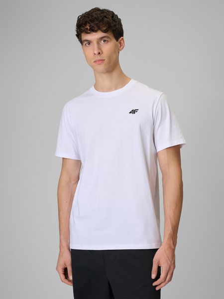 4F T-shirt regular gładki męski - biały M. Białe t-shirty męskie 4F, m, bez wzorów, z jeansu, bez kołnierzyka, bez ramiączek. Za 49.99 zł.