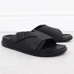 Klapki męskie plażowe basenowe czarne Big Star RR174A019. Czarne klapki męskie BIG STAR, bez wzorów, z materiału, bez zapięcia. Za 65.99 zł.