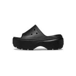 Klapki damskie Crocs Stomp. Czarne klapki damskie Crocs, na lato, bez wzorów, z materiału, bez obcasa, bez zapięcia. Za 352.00 zł.