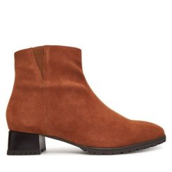 Botki Ara. Brązowe botki damskie Ara, bez wzorów, bez obcasa, na słupku, bez zapięcia. Za 519.99 zł.