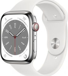 Smartwatch Apple Watch 8 GPS + Cellular 45mm Silver Stainless Steel Biały (MNKE3WB/A). Białe zegarki smartwatch Apple, bez wzorów. Za 3,564.04 zł.