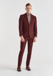 PAKO LORENTE – Bordowe spodnie garniturowe P21WP-6G-036-D-S. Czerwone eleganckie spodnie męskie Pako Lorente, s, bez wzorów, z wełny. Za 219.99 zł.