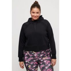 Damskie Bluza krótki fason długi rękaw kaptur. Czarne bluzy damskie Ulla Popken, plus size, bez wzorów, z bawełny, bez ramiączek, bez kaptura. Za 239.99 zł.