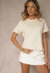 Beżowy Klasyczny T-shirt z Grubszej Bawełny Tiavone. Brązowe t-shirty damskie Renee, m, bez wzorów, z bawełny, klasyczne, bez kołnierzyka, bez ramiączek. Za 54.99 zł.