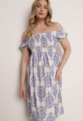 Niebieska Wiskozowa Sukienka Hiszpanka w Etniczny Wzór Hywen. Niebieskie sukienki damskie Born2be, na spacer, bez wzorów, z wiskozy, boho, bez kołnierzyka, bez ramiączek, mini. Za 59.99 zł.