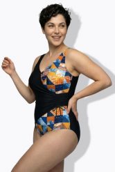 Damskie Strój kąpielowy w kopertowym stylu miękkie miseczki. Czarne stroje kąpielowe damskie Ulla Popken, plus size, bez wzorów, z elastanu. Za 191.99 zł.