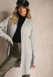Szary Kardigan Nierozpinany o Długim Kroju Ozdobiony Tłoczeniem Vailithe. Szare kardigany damskie Renee, s, z aplikacjami, z jeansu, eleganckie, bez kołnierzyka. Za 139.99 zł.
