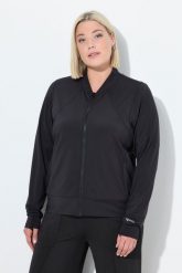Damskie Bluza dresowa funkcyjna stójka otwór na kciuk z recyklingu. Czarne bluzy damskie Ulla Popken, plus size, bez wzorów, z dresówki, sportowe, bez ramiączek, bez kaptura. Za 233.99 zł.