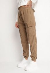 Brązowe Spodnie w Stylu Cargo z Wysokim Stanem Belseli. Brązowe spodnie materiałowe damskie Born2be, bez wzorów, z jeansu, z podwyższonym stanem. Za 39.99 zł.
