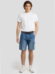 Szorty męskie jeansowe cargo niebieskie Morris 418. Niebieskie szorty męskie BIG STAR, bez wzorów, z denimu, retro. W wyprzedaży za 159.99 zł.