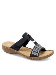 Rieker Klapki 60863-14 Granatowy. Niebieskie klapki damskie Rieker, bez wzorów, z syntetyku, bez obcasa, bez zapięcia. Za 289.99 zł.