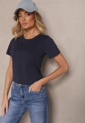 Granatowy Casualowy Bawełniany T-shirt Rivali. Niebieskie t-shirty damskie Renee, m, bez wzorów, z bawełny, klasyczne, bez kołnierzyka, bez ramiączek. Za 24.99 zł.