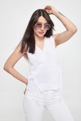 Sweter damski z frędzlami Austero MARELLA SPORT. Swetry nierozpinane damskie Marella Sport, s, bez wzorów, sportowe, bez kołnierzyka, bez ramiączek. W wyprzedaży za 555.43 zł.