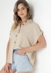 Beżowa Koszula z Krótkim Rękawem Talias. Brązowe koszule damskie Born2be, l, bez wzorów, bez kołnierzyka, bez ramiączek. Za 59.99 zł.