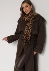 Brązowy Wiskozowy Szalik w Panterkę z Frędzlami Vetivada. Brązowe szaliki damskie Born2be, bez wzorów, z jeansu. Za 39.99 zł.