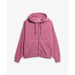 Damska bluza z kapturem na zamek z barwionego materiału Superdry Logo Essential. Czerwone bluzy damskie Superdry, xs, bez wzorów, bez ramiączek, z kapturem. Za 382.80 zł.