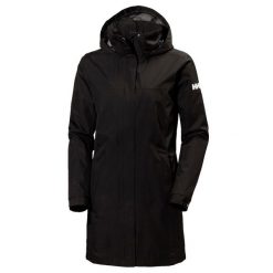 Długi płaszcz damski Helly Hansen Aden. Czarne płaszcze damskie Helly Hansen, bez wzorów, eleganckie, bez kołnierzyka, bez kaptura. Za 669.00 zł.