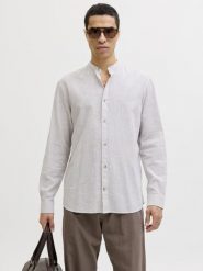Jack & Jones Koszula z domieszką lnu Mężczyźni Regular Fit len beżowy, XXL. Brązowe koszule męskie Jack & Jones, m, bez wzorów, z bawełny, eleganckie, bez kołnierzyka, bez ramiączek. Za 199.95 zł.