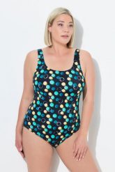 Damskie Strój kąpielowy kropki bez miękkich miseczek okrągły dekolt. Czarne stroje kąpielowe damskie Ulla Popken, plus size, bez wzorów, z elastanu. Za 159.99 zł.