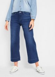 Bardzo miękkie dżinsy 7/8, culotte. Niebieskie jeansy damskie bonprix, bez wzorów, z jeansu, biznesowe. Za 139.99 zł.