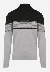Czarno-Szary Klasyczny Golf z Paskami Nirianae. Czarne swetry męskie Born2be, l, bez wzorów, biznesowe, bez kołnierzyka, bez ramiączek. Za 59.99 zł.