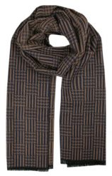 Męski Szalik z Wiskozy - Alties - Granat i Ciemny Beż. Niebieskie szaliki męskie Alties, bez wzorów, z bawełny. Za 59.00 zł.