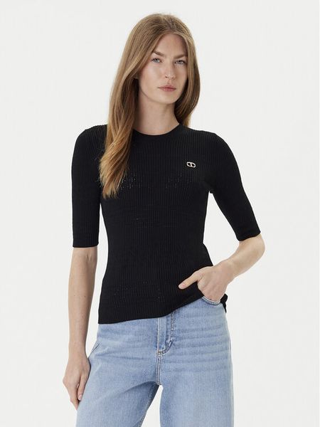 TWINSET Sweter 252TP3240 Czarny Regular Fit. Czarne swetry nierozpinane damskie Twinset, s, bez wzorów, z wiskozy, bez kołnierzyka, bez ramiączek. Za 499.99 zł.