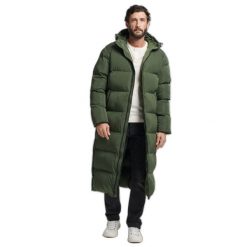 Długa kurtka Superdry Super Duvet. Zielone kurtki męskie Superdry, m, bez wzorów, z puchu, bez kaptura. W wyprzedaży za 853.70 zł.