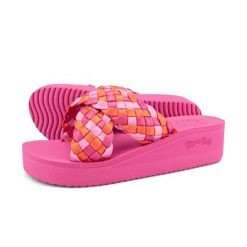 Klapki basenowe damskie Flip Flop Wedgy Cross. Czerwone klapki damskie Flip Flop, na lato, bez wzorów, sportowe, bez obcasa, bez zapięcia. Za 123.05 zł.