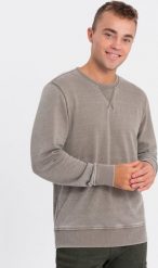 Ombre Washowana bluza męska z ozdobnym przeszyciem przy dekolcie - beżowa V2 OM-SSDS-0131 XXL. Brązowe bluzy męskie Ombre, m, bez wzorów, bez ramiączek, bez kaptura. Za 149.99 zł.