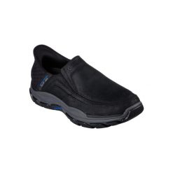 Buty sportowe Sneakersy męskie, Skechers Respected - Elgin Slip-ins. Czarne buty sportowe męskie Skechers, bez wzorów, ze skóry, bez zapięcia, trekkingowe. Za 399.99 zł.