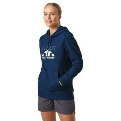 Bluza z kapturem damska Helly Hansen Nord Graph Pullover Hoodie. Niebieskie bluzy damskie Helly Hansen, s, bez wzorów, sportowe, bez ramiączek, z kapturem. Za 179.99 zł.