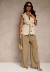 Brązowe Spodnie o Szerokim Kroju High Waist Dolarenna. Brązowe spodnie materiałowe damskie Renee, bez wzorów, z jeansu, eleganckie, z podwyższonym stanem. Za 119.99 zł.
