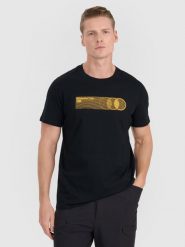 4F T-shirt regular z nadrukiem męski - czarny L. Czarne koszulki sportowe męskie 4F, l, bez wzorów, z bawełny, bez ramiączek. Za 59.99 zł.