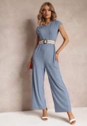 Niebieski Kombinezon z Paskiem Artyse. Niebieskie sukienki damskie Renee, l, bez wzorów, z dzianiny, boho, bez kołnierzyka, bez ramiączek, maxi. Za 89.99 zł.