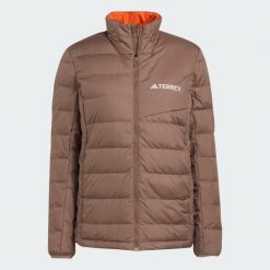 Kurtka Terrex Multi Light Down CLIMAWARM. Brązowe kurtki sportowe damskie Adidas, l, bez wzorów, z puchu, bez ramiączek, bez kaptura, trekkingowe, ClimaWarm (Adidas). Za 599.00 zł.