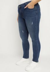 Granatowe Jeansy o Dopasowanym Fasonie Korali. Niebieskie jeansy damskie Born2be, bez wzorów, z bawełny, eleganckie. Za 44.99 zł.