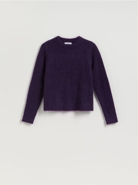 Sweter z dodatkiem wełny i moheru - mahoniowy. Brązowe swetry nierozpinane damskie Reserved, l, bez wzorów, z dzianiny, bez kołnierzyka, bez ramiączek. Za 239.99 zł.