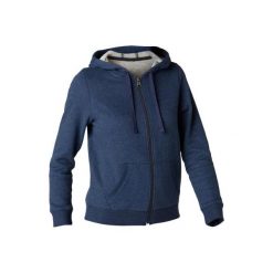 Bluza z kapturem na zamek Gym & Pilates 520 damska. Niebieskie bluzy damskie DOMYOS, xl, bez wzorów, z bawełny, bez ramiączek, z kapturem. Za 59.99 zł.