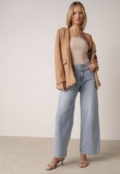 Niebieskie Szerokie Jeansy z Bawełną z Wysokim Stanem i Denimowym Paskiem Venwyn. Niebieskie jeansy damskie Born2be, bez wzorów, z bawełny, biznesowe, z podwyższonym stanem. Za 119.99 zł.