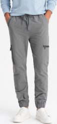 Ombre Spodnie męskie joggery z kieszeniami cargo i printem szare V4 OM-PAJO-0200 XL. Szare spodnie sportowe męskie Ombre, m, bez wzorów. Za 209.99 zł.
