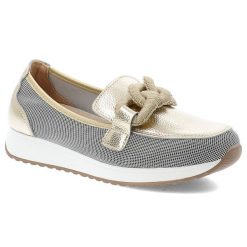 Złote Półbuty S.Barski Eleganckie Wsuwane Obuwie Damskie. Białe półbuty damskie S.BARSKI, bez wzorów, eleganckie, bez obcasa, bez zapięcia. Za 239.00 zł.
